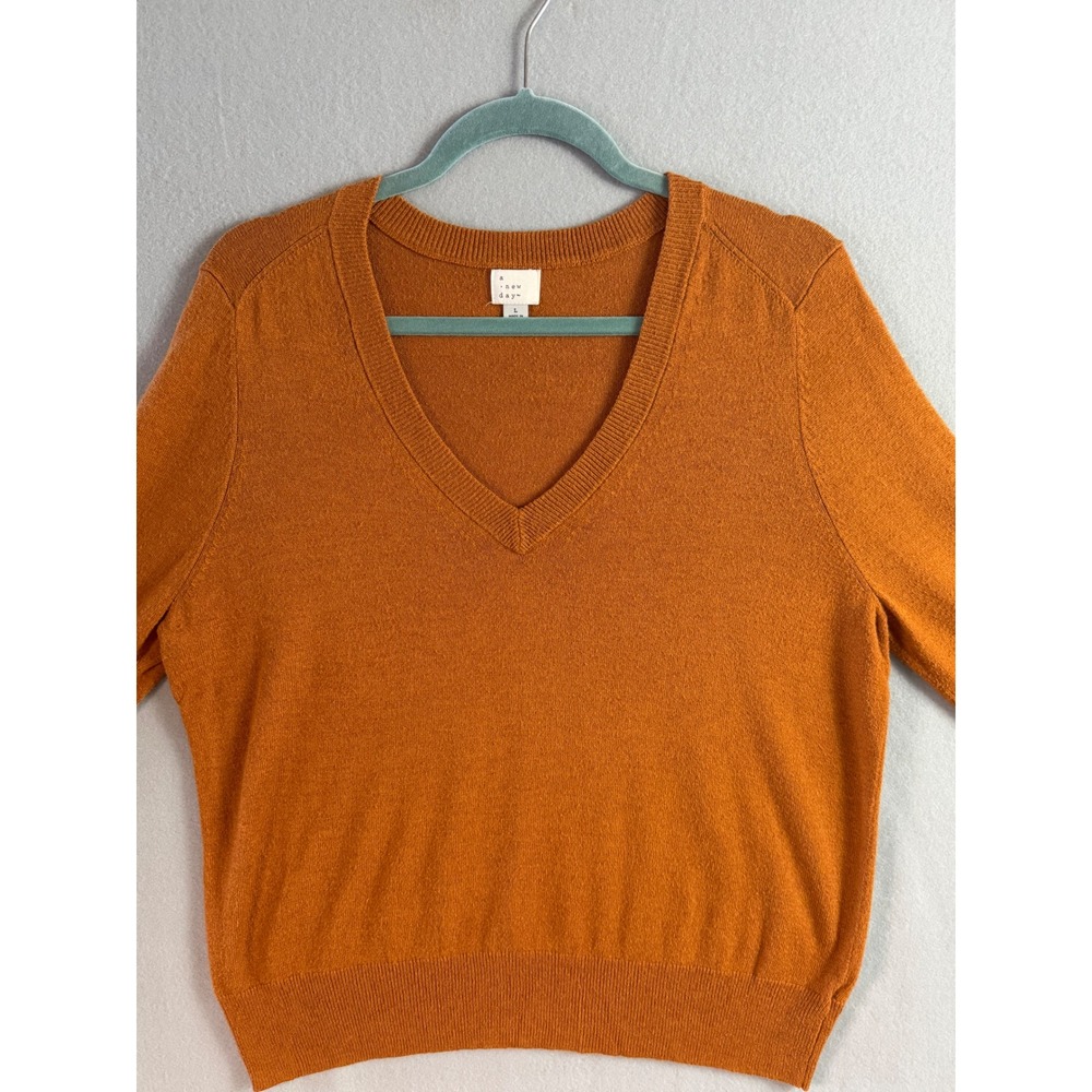 A New Day Women Large Sweater Burnt Orange Excellent V-Neck Long Sleeve Pullover